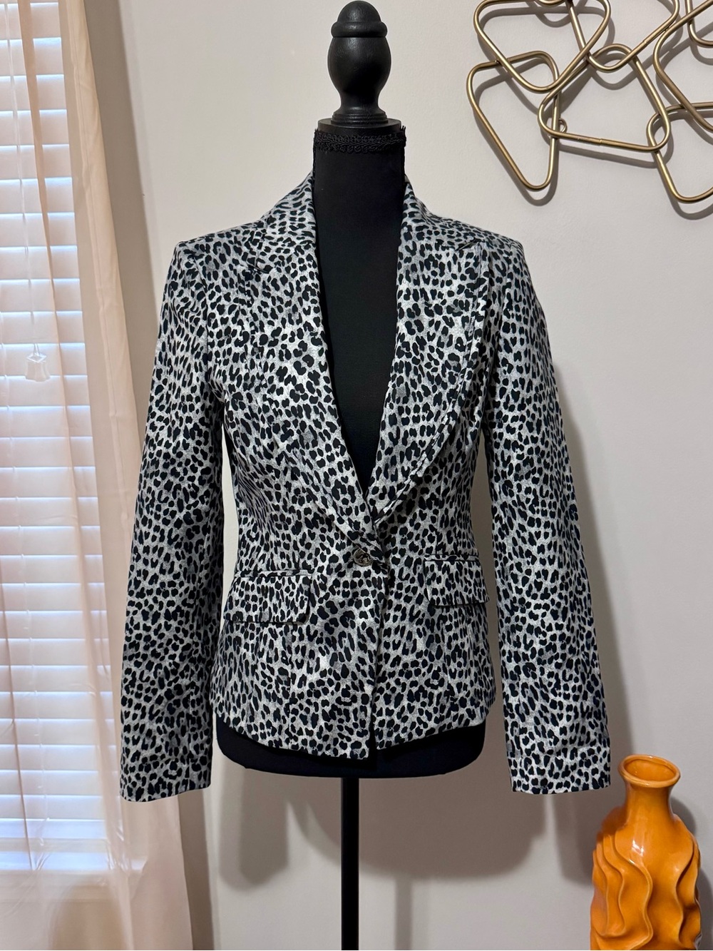 White House Black Market Black and White Leopard-Print Blazer